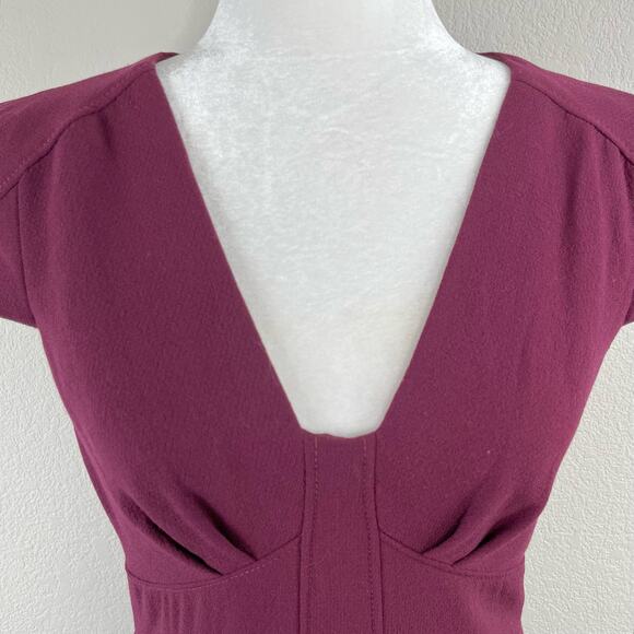 Tibi Maroon Knit Virgin Wool Short Sleeve V-Neck Peplum Mini Sheath Dress 6/SM - Picture 5 of 14